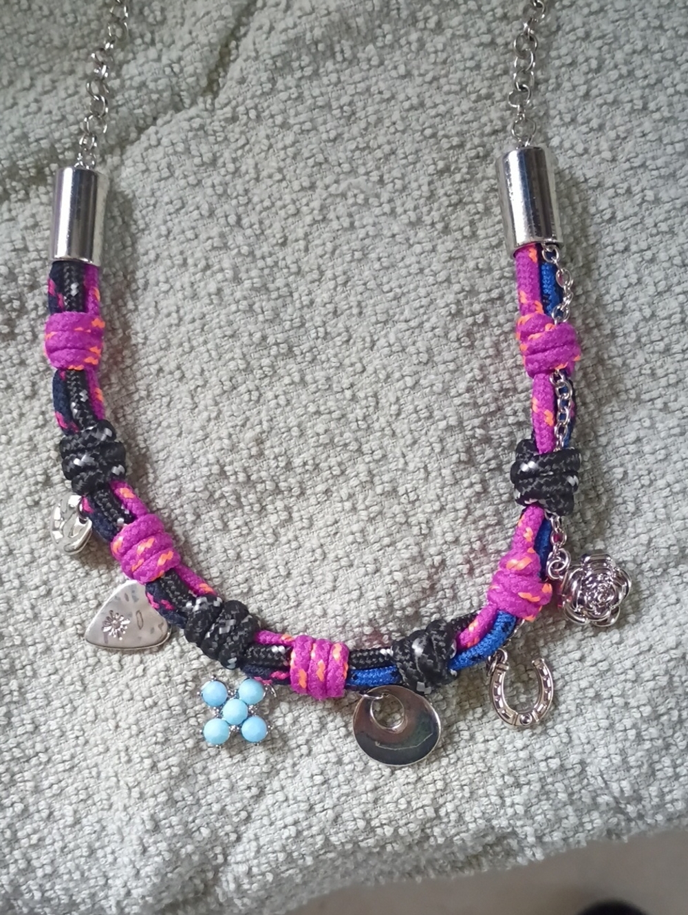 No Boundaries Pink and Black Multi-Color Braided Charm Necklace